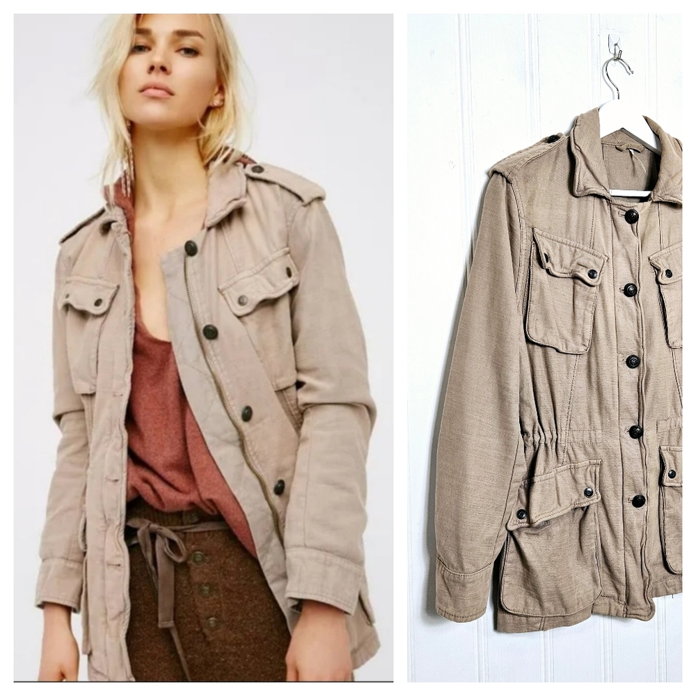 Free People Utility Jacket XS Not Your Brother's Surplus Military Cargo Beige